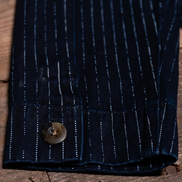 DUBBLEWARE Selvedge Shawl Collar Jacket Navy Pinstripe – The R Store