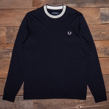 Fred Perry M3708 Tramline Tipped Long Sleeve T 608 Navy