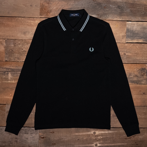 Fred Perry M3636 Long Sleeve Twin Tipped Shirt Q46 Black Silver Blue The R Store