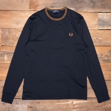 Fred Perry M9602 Twin Tipped T Shirt R63 Navy Dark Caramel