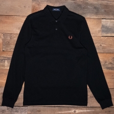 Fred Perry M6006 Long Sleeve Fred Perry Shirt S76 Black Whisky Brown