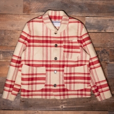 DUBBLEWARE Petersham Wool Penny Chore Check Jacket Cream Red Check