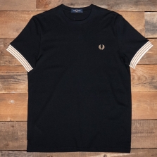 Fred Perry M7707 Striped Cuff T Shirt 102 Black