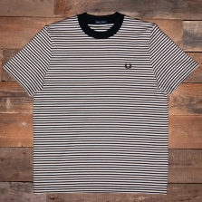 Fred Perry M6581 Fine Stripe Heavy Weight Tee V54 Oatmeal Black