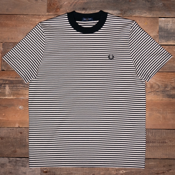 Fred Perry M6581 Fine Stripe Heavy Weight Tee V54 Oatmeal Black  