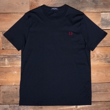 Fred Perry M1600 Crew Neck T Shirt V73 Navy Burnt Red