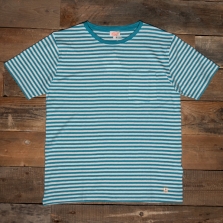 ARMOR LUX 76023 Fine Stripe Pocket T Shirt Neq Pagoda Blue Natural