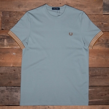 Fred Perry M7707 Striped Cuff T Shirt 959 Silver Blue