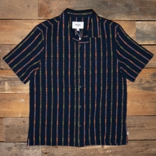 WAX LONDON Didcot Multi Loom Short Sleeve Shirt Stripe Navy Orange